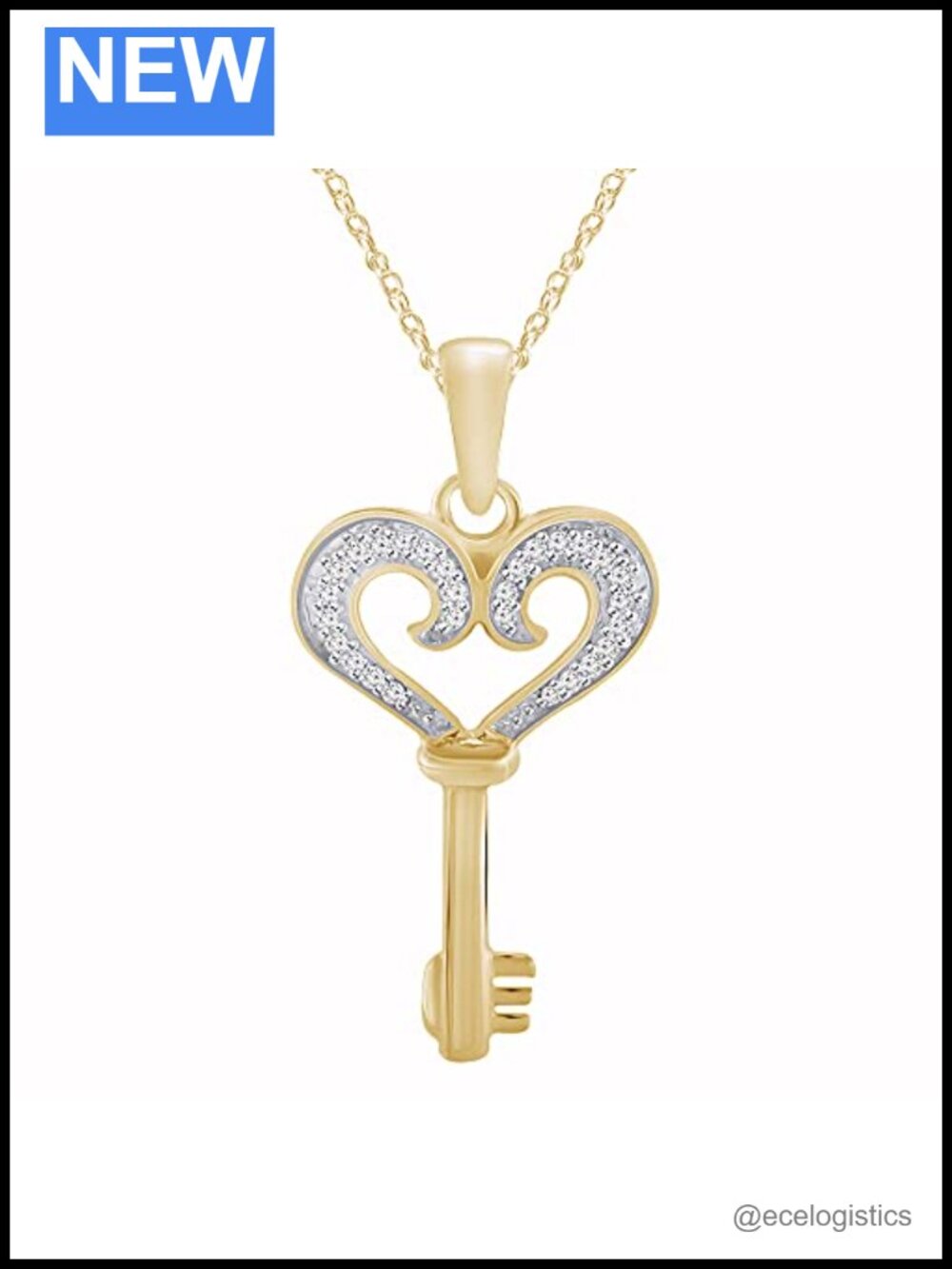1/10 ctw Diamond Heart Key Pendant Necklace 925 Sterling Silver 18"